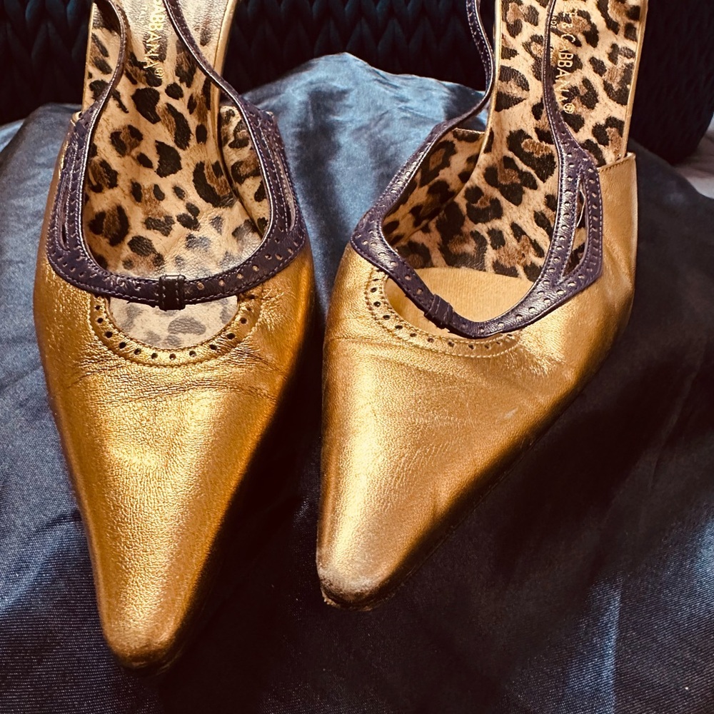 Dolce & Gabbana Gold Heels with Leopard Print